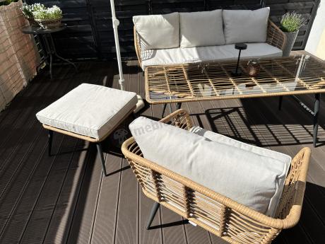 Zestaw kawowy rattanowy rope ze stolikiem Torgiano Dining naturalny