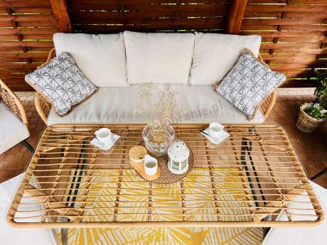 Zestaw kawowy rattanowy rope ze stolikiem Torgiano Dining naturalny