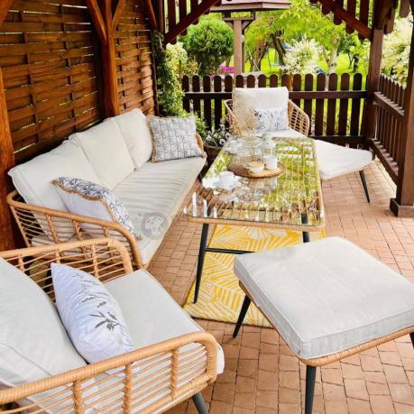 Zestaw kawowy rattanowy rope ze stolikiem Torgiano Dining naturalny