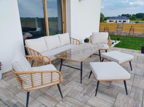 Zestaw kawowy rattanowy rope ze stolikiem Torgiano Dining naturalny