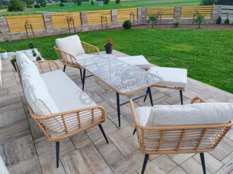 Zestaw kawowy rattanowy rope ze stolikiem Torgiano Dining naturalny