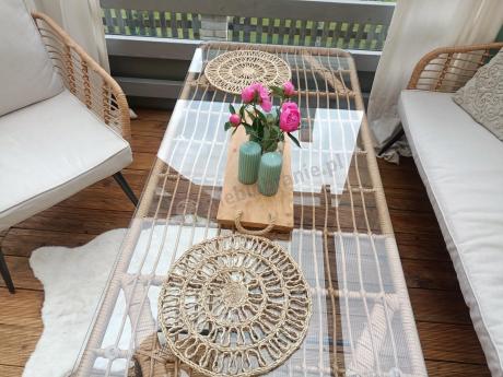 Zestaw kawowy rattanowy rope ze stolikiem Torgiano Dining naturalny