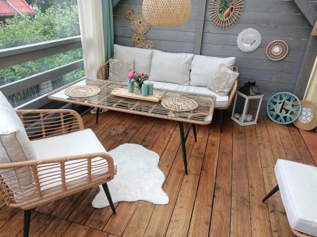 Zestaw kawowy rattanowy rope ze stolikiem Torgiano Dining naturalny