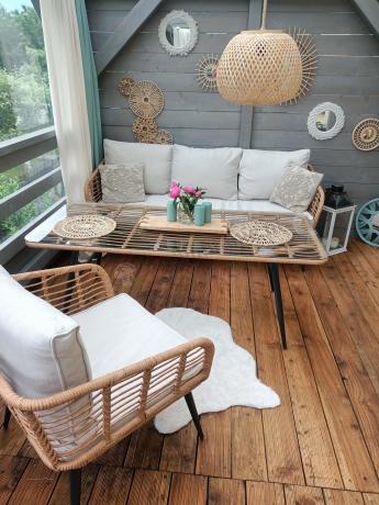 Zestaw kawowy rattanowy rope ze stolikiem Torgiano Dining naturalny