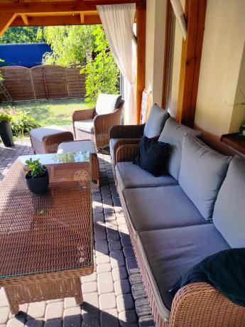 Zestaw mebli na taras dla 7 osób z sofą 180cm Novici Dining Brown