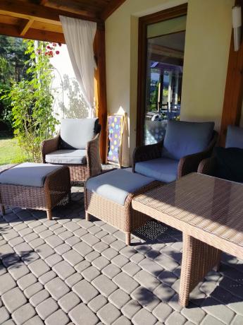 Zestaw mebli na taras dla 7 osób z sofą 180cm Novici Dining Brown