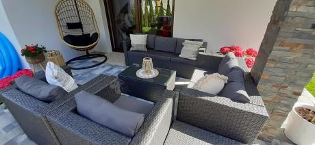 Zestaw mebli na taras dla 8 osób z wysokim stołem Antracyt