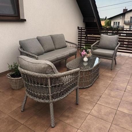 Zestaw mebli na taras w stylu rope - sofa 3 osobowa, fotele i stolik - Lirana - Cream