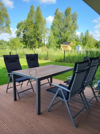 Zestaw mebli na taras ze stołem obiadowym i składanymi krzesłami - Kanbery Wood Silver 6+1