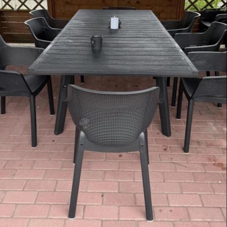 Zestaw mebli obiadowych dla 10 osób Kantara Modern z rozkładanym stołem 160-240 cm i 10 sztaplowanymi krzesłami