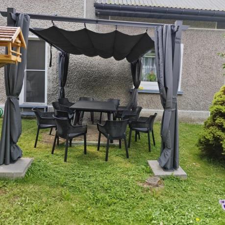 Zestaw mebli obiadowych dla 10 osób Kantara Modern z rozkładanym stołem 160-240 cm i 10 sztaplowanymi krzesłami
