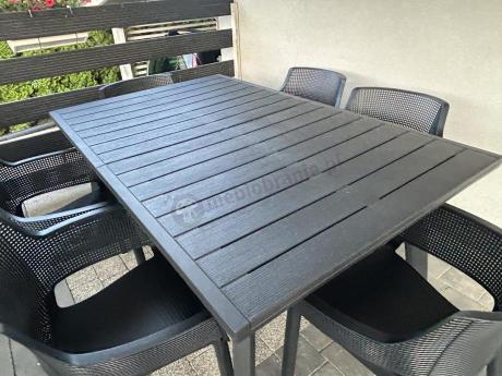 Zestaw mebli obiadowych dla 10 osób Kantara Modern z rozkładanym stołem 160-240 cm i 10 sztaplowanymi krzesłami