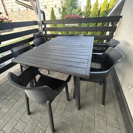 Zestaw mebli obiadowych dla 10 osób Kantara Modern z rozkładanym stołem 160-240 cm i 10 sztaplowanymi krzesłami