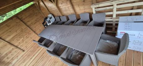 Zestaw mebli obiadowych do ogrodu dla 10 osób z dużym stołem Meblobranie TJD10 cappuccino