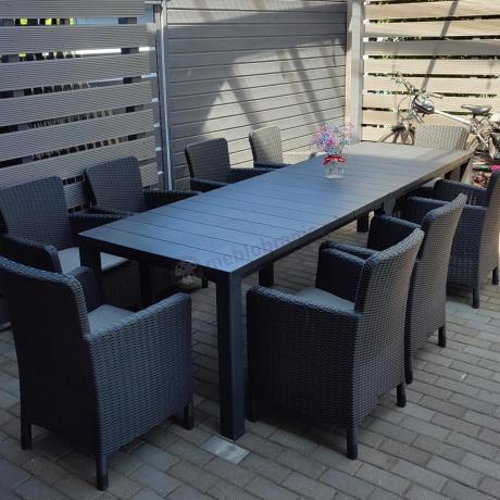 Zestaw mebli obiadowych do ogrodu dla 10 osób z dużym stołem Meblobranie TJD10 grafit