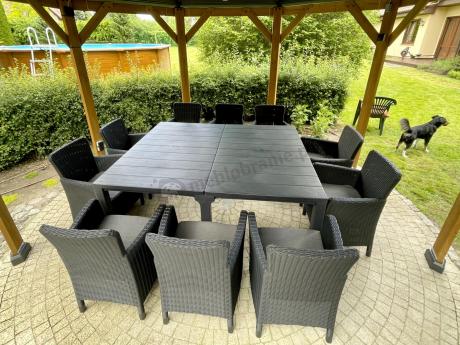 Zestaw mebli obiadowych do ogrodu dla 10 osób z dużym stołem Meblobranie TJD10 grafit