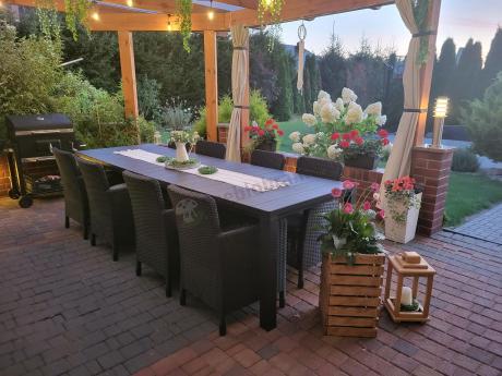 Zestaw mebli obiadowych do ogrodu dla 10 osób z dużym stołem Meblobranie TJD10 grafit