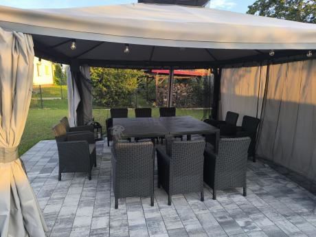 Zestaw mebli obiadowych do ogrodu dla 10 osób z dużym stołem Meblobranie TJD10 grafit