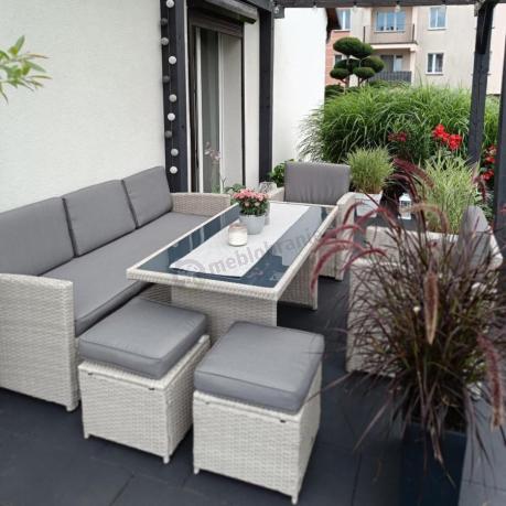 Zestaw mebli obiadowych z technorattanu Cofete Dining – Grey