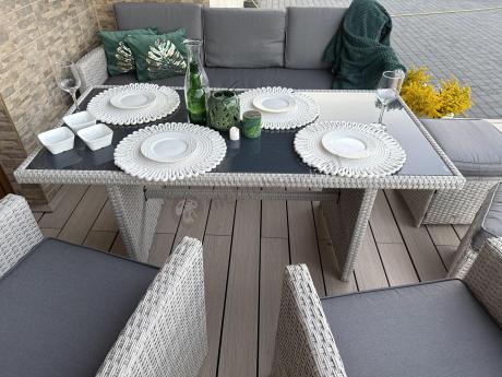 Zestaw mebli obiadowych z technorattanu Cofete Dining – Grey