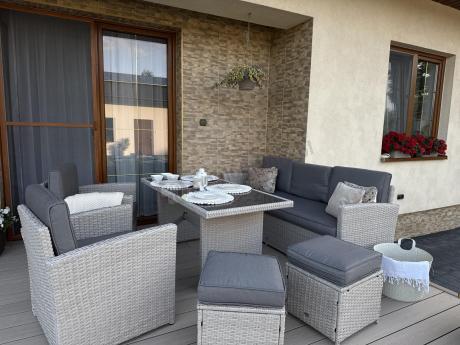 Zestaw mebli obiadowych z technorattanu Cofete Dining – Grey