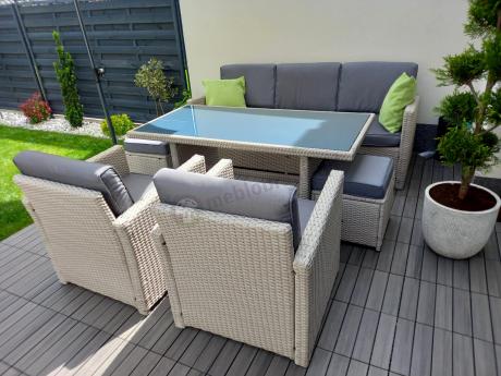 Zestaw mebli obiadowych z technorattanu Cofete Dining – Grey