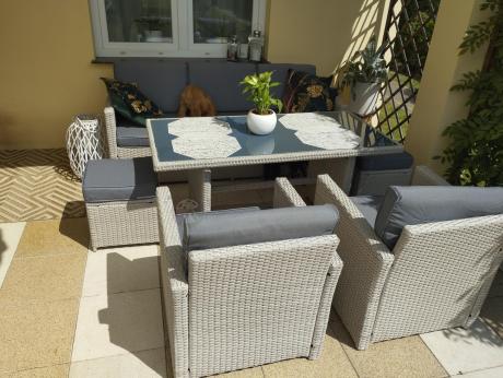 Zestaw mebli obiadowych z technorattanu Cofete Dining – Grey
