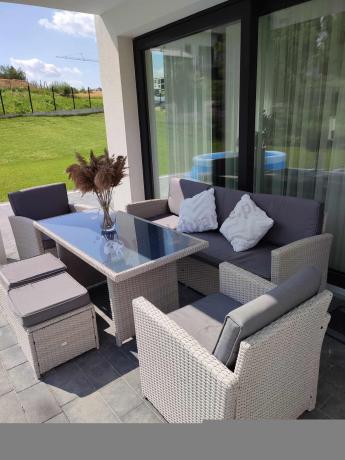 Zestaw mebli obiadowych z technorattanu Cofete Dining – Grey