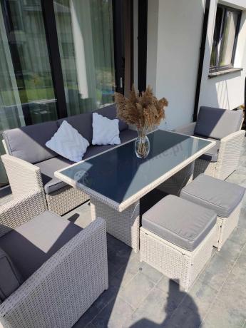 Zestaw mebli obiadowych z technorattanu Cofete Dining – Grey