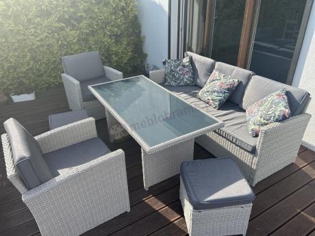 Zestaw mebli obiadowych z technorattanu Cofete Dining – Grey