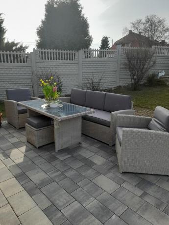 Zestaw mebli obiadowych z technorattanu Cofete Dining – Grey