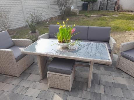 Zestaw mebli obiadowych z technorattanu Cofete Dining – Grey