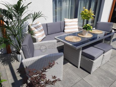 Zestaw mebli obiadowych z technorattanu Cofete Dining – Grey