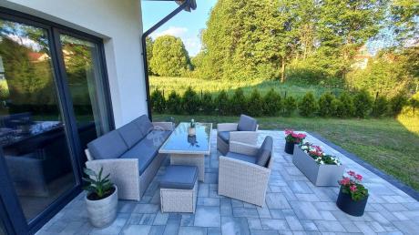 Zestaw mebli obiadowych z technorattanu Cofete Dining – Grey