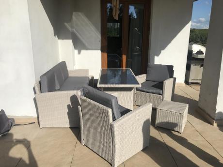 Zestaw mebli obiadowych z technorattanu Cofete Dining – Grey