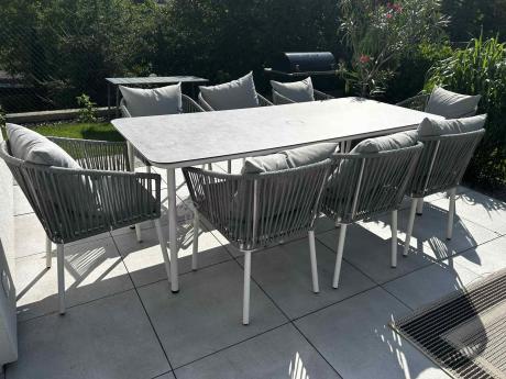 Zestaw mebli ogrodowych - stół 210cm + 8 krzeseł - Kostto Dining 8+1 White