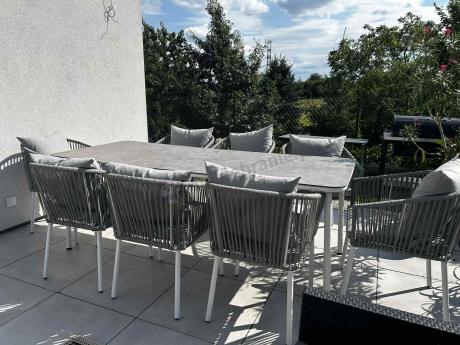 Zestaw mebli ogrodowych - stół 210cm + 8 krzeseł - Kostto Dining 8+1 White