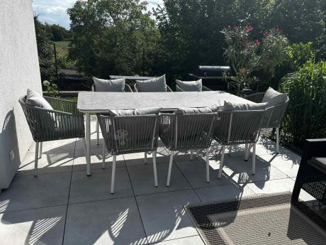 Zestaw mebli ogrodowych - stół 210cm + 8 krzeseł - Kostto Dining 8+1 White