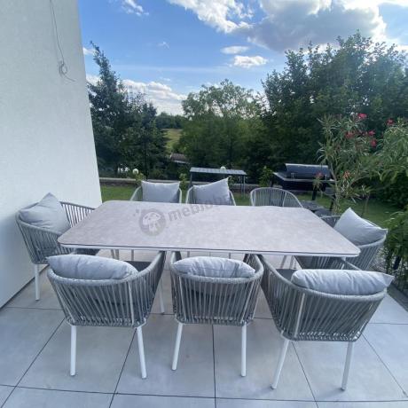 Zestaw mebli ogrodowych - stół 210cm + 8 krzeseł - Kostto Dining 8+1 White
