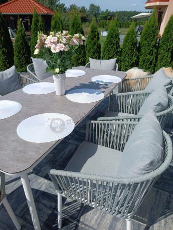 Zestaw mebli ogrodowych - stół 210cm + 8 krzeseł - Kostto Dining 8+1 White