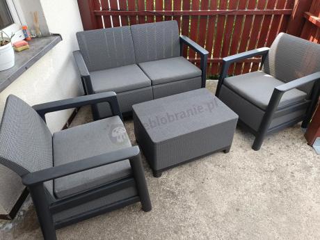 Zestaw mebli ogrodowych dla 4 osób Scandi Linea Grafit ze skrzynią na poduszki