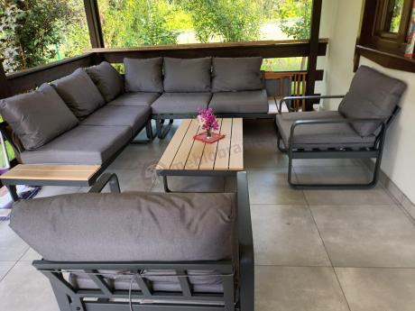 Zestaw mebli ogrodowych z narożnikiem i dwoma fotelami - Panaon Corner - WG