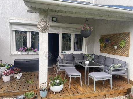 Zestaw mebli ogrodowych z narożnikiem modułowym, fotelem i pufami - Sodor Corner XL - Silver