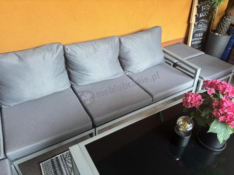 Zestaw mebli ogrodowych z narożnikiem modułowym, fotelem i pufami - Sodor Corner XL - Silver