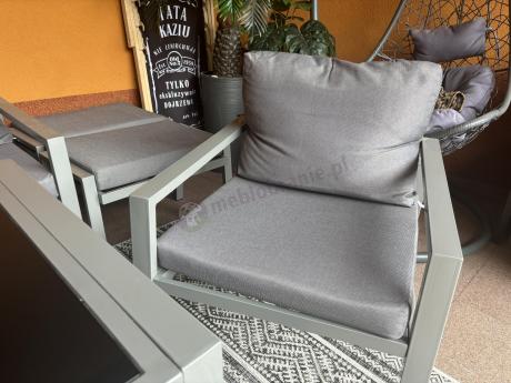 Zestaw mebli ogrodowych z narożnikiem modułowym, fotelem i pufami - Sodor Corner XL - Silver