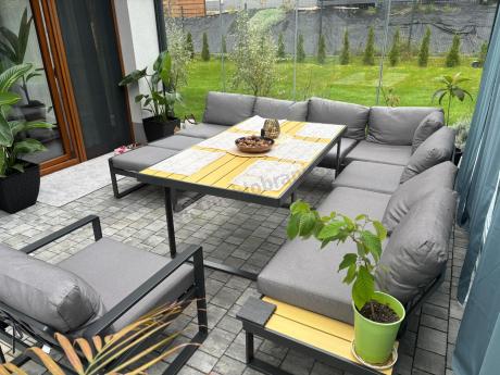 Zestaw mebli ogrodowych z narożnikiem, wysokim stołem i fotelem - Panaon Corner XXL - WG