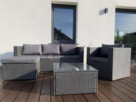 Ciemnoszary zestaw mebli ogrodowych ze stolikiem kawowym