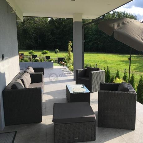 Antracytowy zestaw ogrodowy z technorattanu dla 8 osób