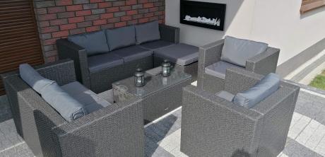 Antracytowy zestaw ogrodowy z technorattanu dla 8 osób