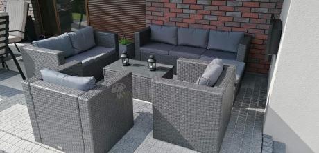 Antracytowy zestaw ogrodowy z technorattanu dla 8 osób